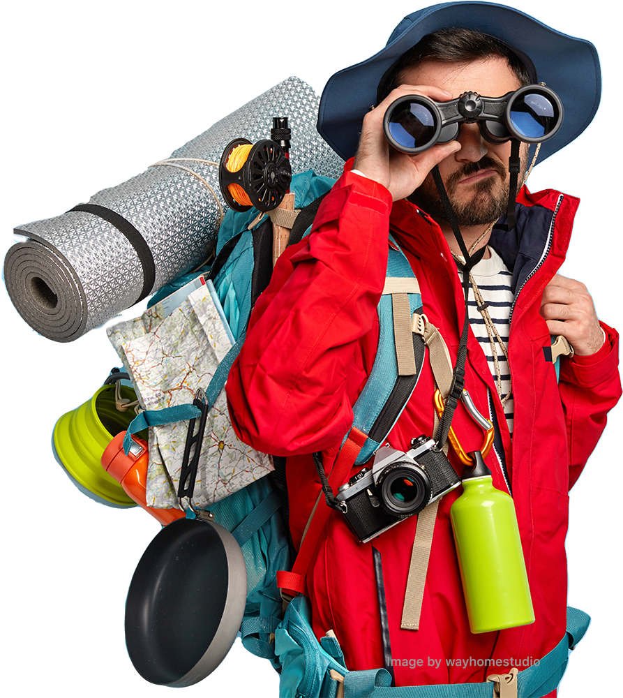 Hiker with binoculars