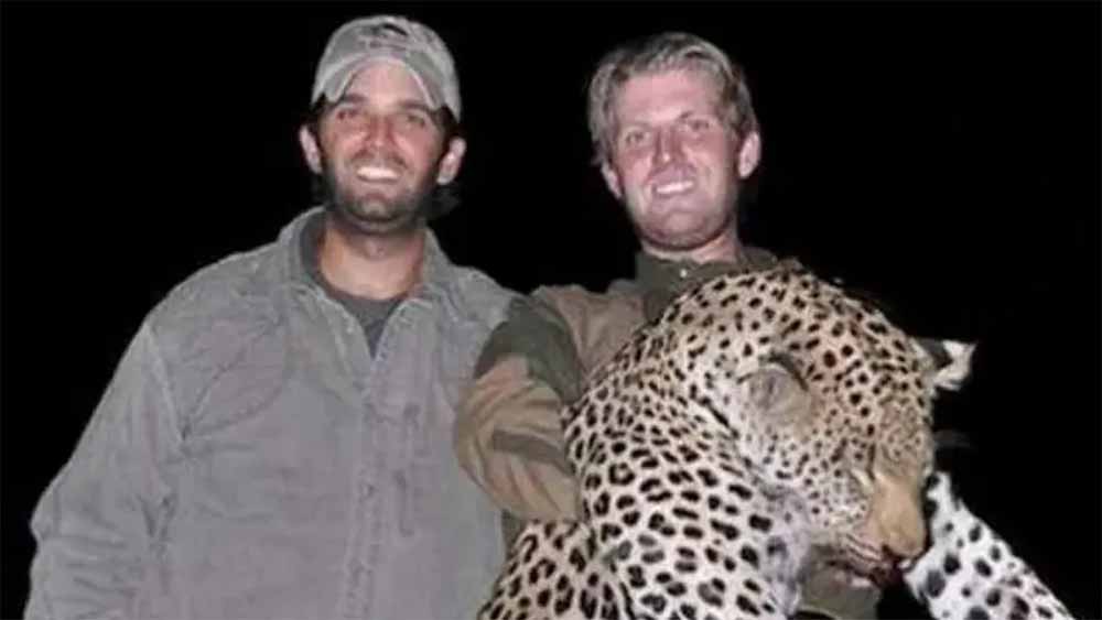 Two morons with a dead leopard. 'Might be' trump family.
